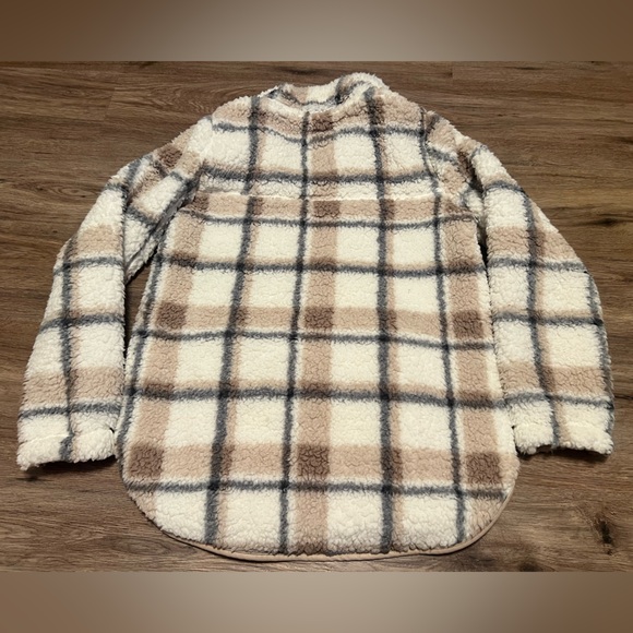 Abercrombie & Fitch Soft A&F AF Collection Quarter Zip Plaid Sherpa Pullover M - Picture 5 of 6